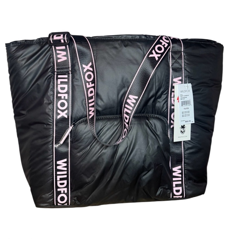 Wildfox Large Puffer Tote in black with pink accents nwt